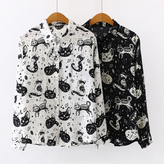 cat button up shirt womens