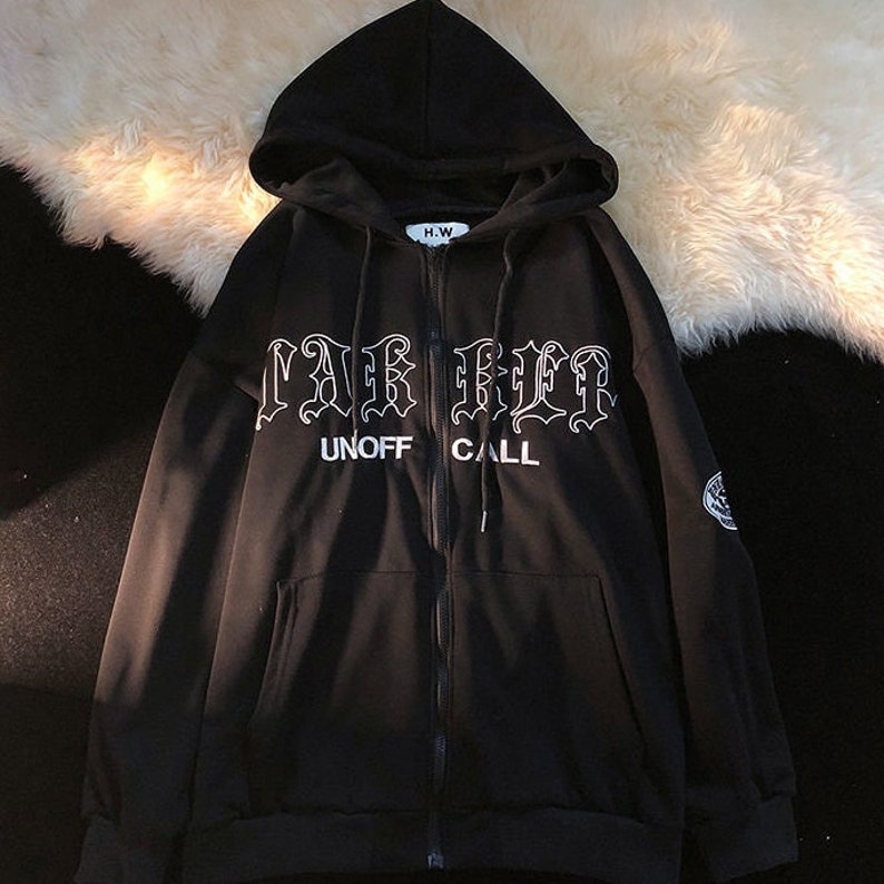 Embroidered Gothic Hoodie Zip Up Hoodie Long Sleeve Etsy.de