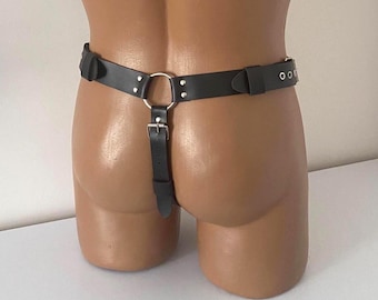 Handgemaakt zwart leren heupharnas voor heren - op bestelling