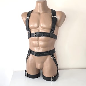 Arnés de cuero para hombre, arnés de cuerpo completo, arnés de lencería BDSM, suspensorio, arnés de lencería de cuero para hombre, arneses de cuero para hombres