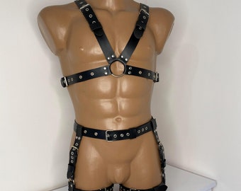 Sling for men's pants and leather top, men's leather harness for men, full body bondage, men's chest harness, gay harness