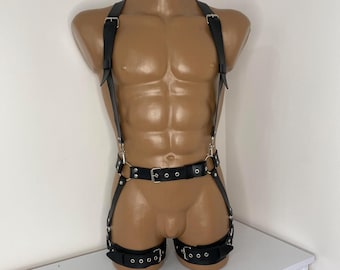 Mens leather lingeie harness men bondages full body, Chest men's harness, Jockstraps for men pants and leather top, gay harness,Male harness