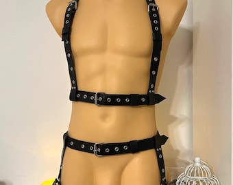 Handmade Leather Men's Harness Set, Jockstrap, Plus Size Available