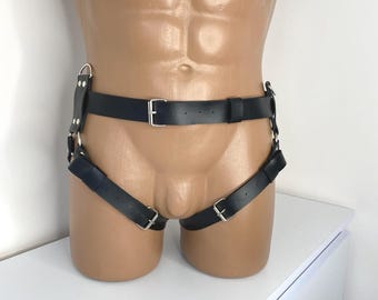 Leather jockstrap leather harness men, Male bondage genuine leather harness  jock strap, Men's leather leg harness