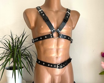 Handmade Leather Men's Harness: Chest and Leg Straps