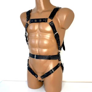Bondages Men&#39;s harness set with ring, Harness and brief mens, Harness mens festival, Male leather lingerie harness leather harnesses for men