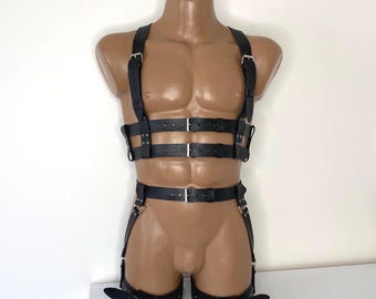 Handmade Leather Men's Harness Set, bondages full body, Jockstraps, Chest and Bottom Harness