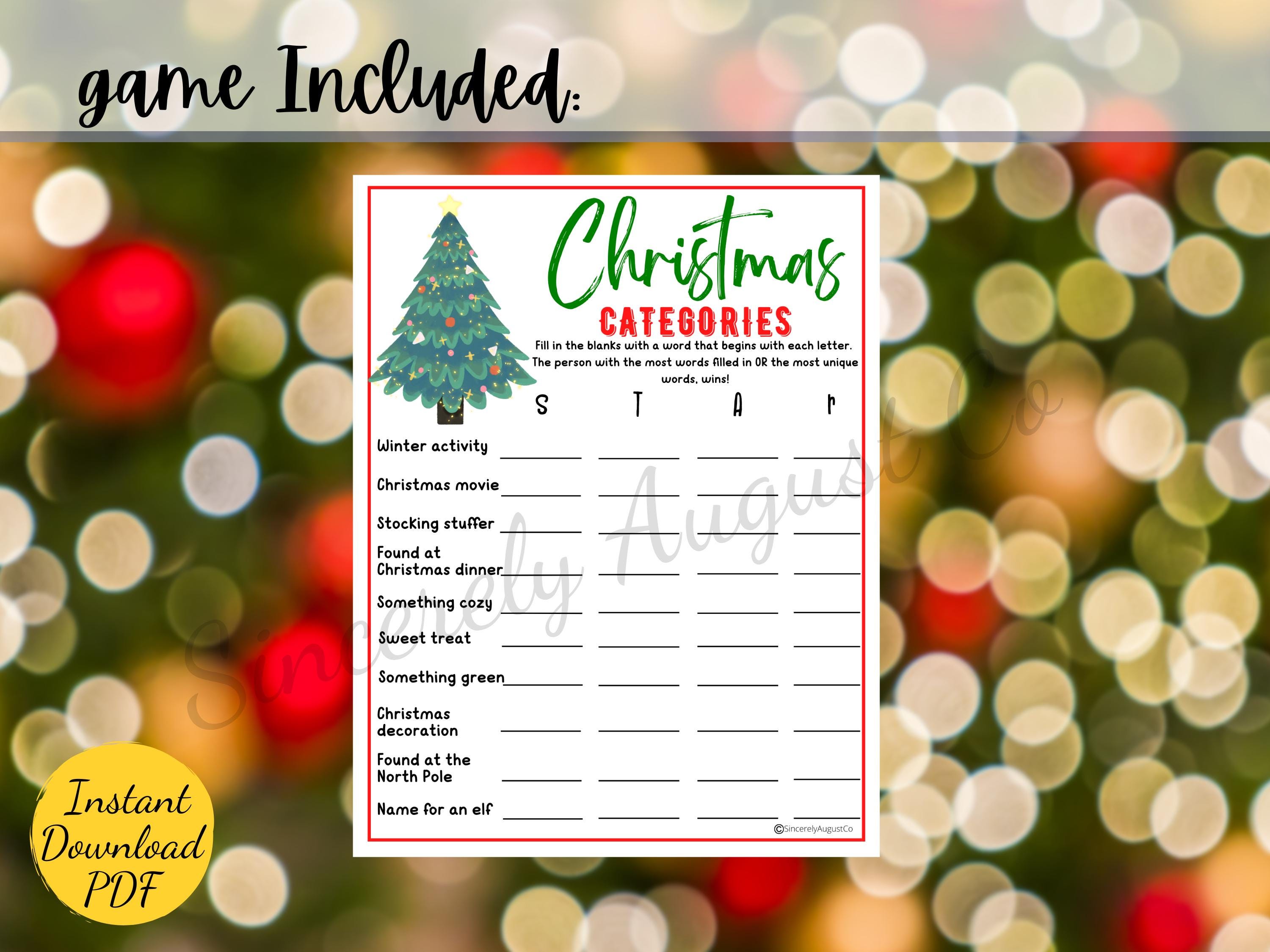 Christmas CATEGORIES Game: Printable Holiday Party Game (PDF) - Etsy