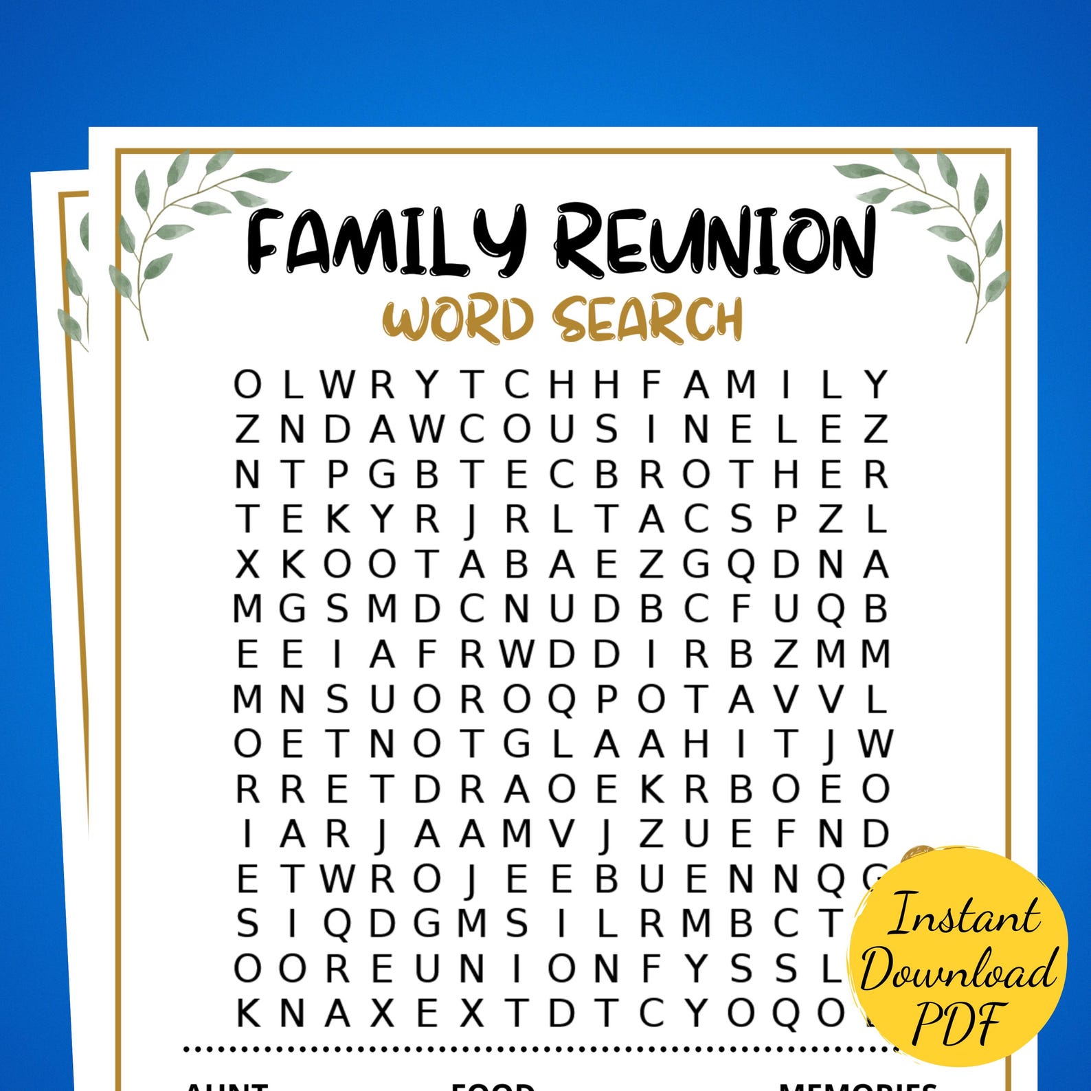 Family Reunion WORD SEARCH - Family Reunion Party Game - Printable ...