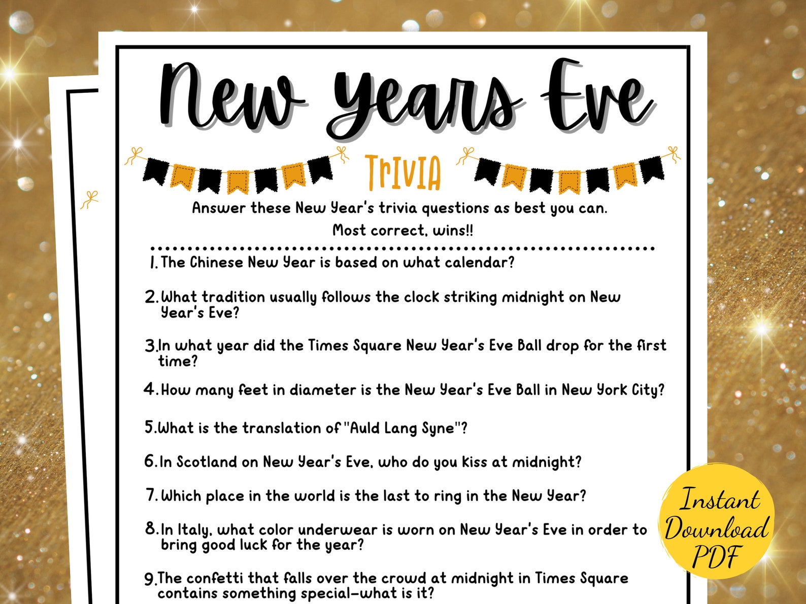 New Years Eve TRIVIA Game New Years Eve Party Game Printable New Years