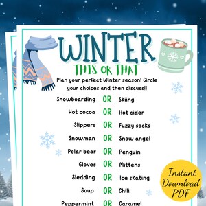 Winter THIS or THAT Game: Printable Party Activity (PDF Download)