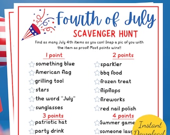 Fourth of July SCAVENGER HUNT Game: Printable Party Activity (PDF)