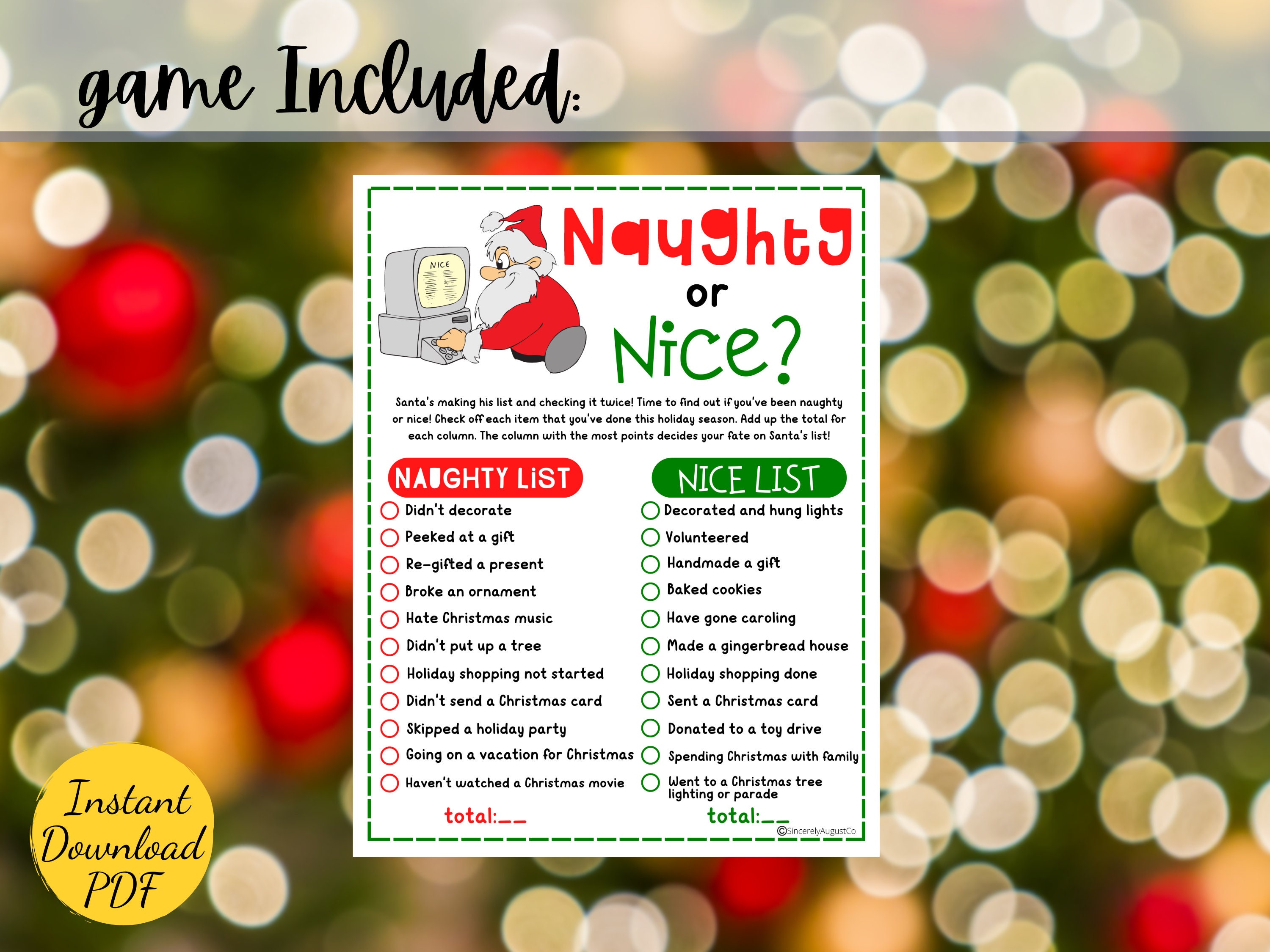 Naughty or Nice Christmas Game Christmas Party Game Printable Christmas