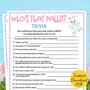 Easter WHO&#39;S THAT RABBIT Game - Easter Party Game - Printable Easter Celebration Activity - Name That Rabbit Match - Kids & Adults - Trivia