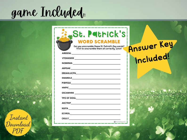 St. Patrick's Day WORD SCRAMBLE St. Patrick's Day Party Game Printable ...