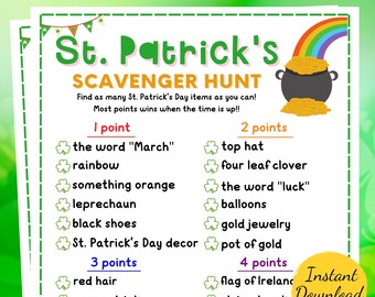 St. Patrick's Day SCAVENGER HUNT Game: Printable Party Activity (PDF)