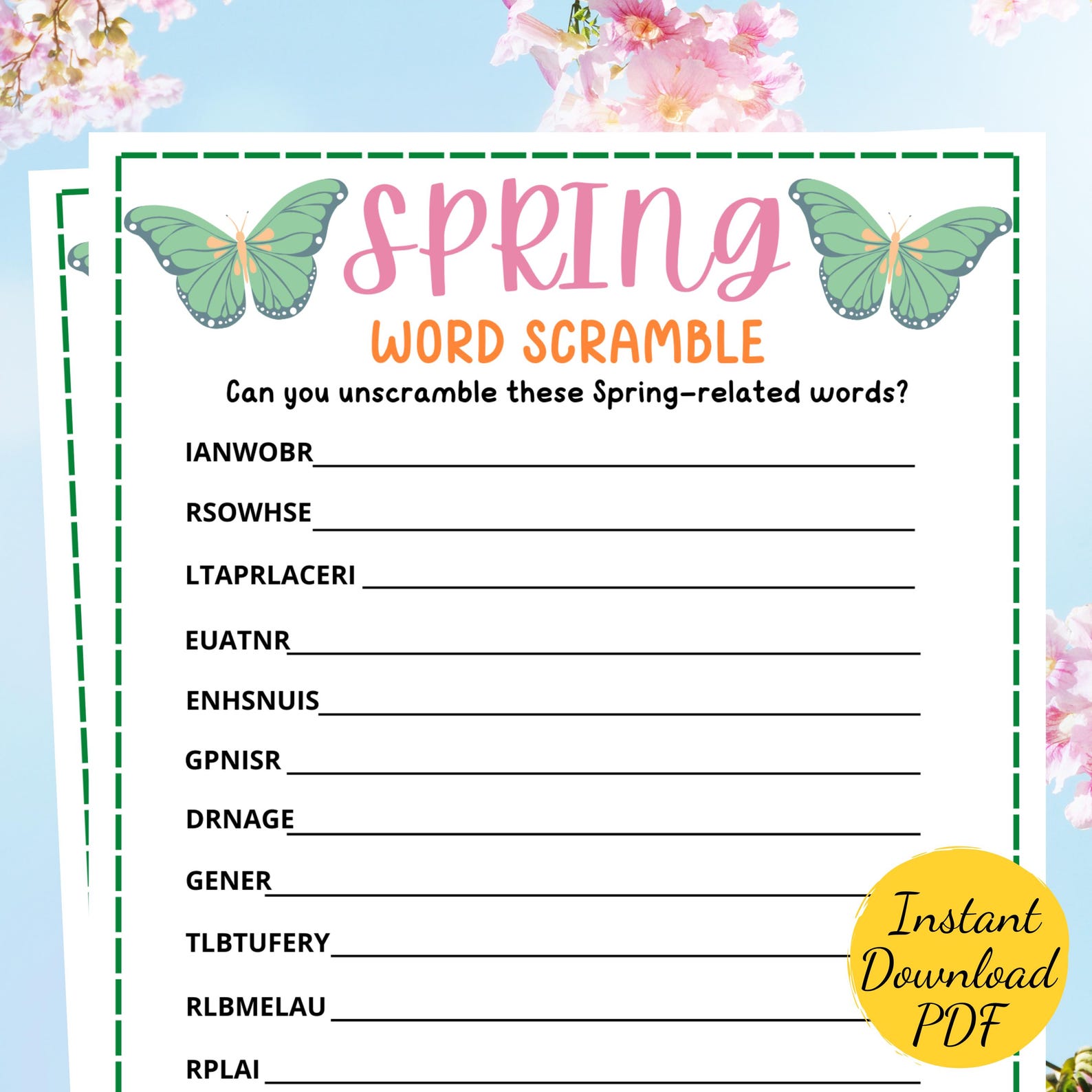 Spring WORD SCRAMBLE Game: Printable Activity (PDF Download) - Etsy