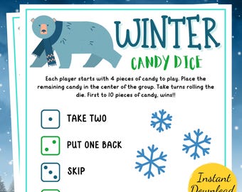 Winter CANDY DICE Game: Printable Party Activity (PDF)