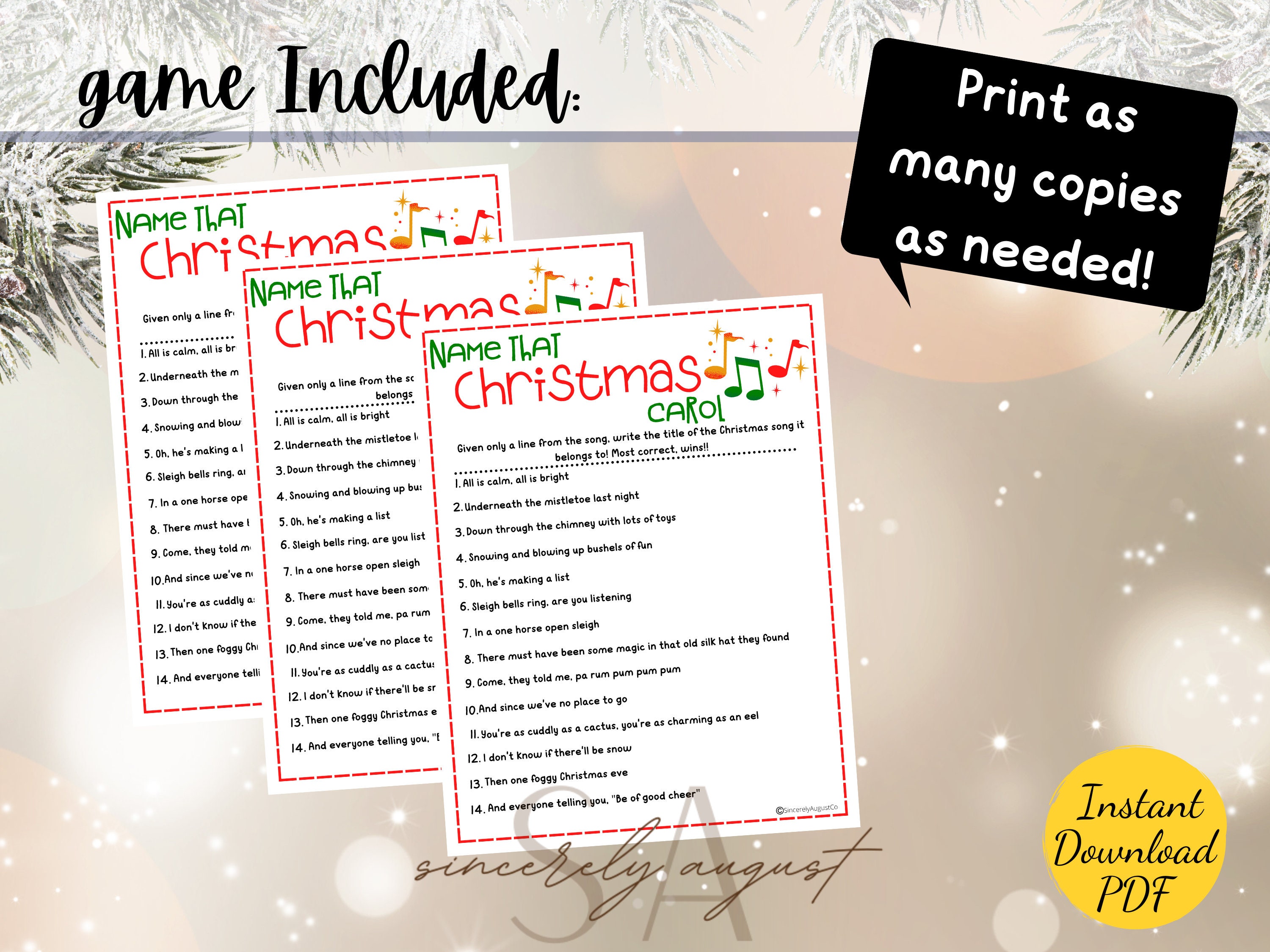 Name That Christmas Carol Game Christmas Party Game Printable Christmas