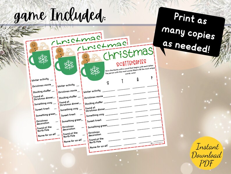 Christmas SCATTERGORIES Printable Game Printable Christmas Party Game ...