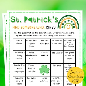 St. Patrick's Day VIND IEMAND BINGOspel: kinderen en volwassenen (afdrukbaar)
