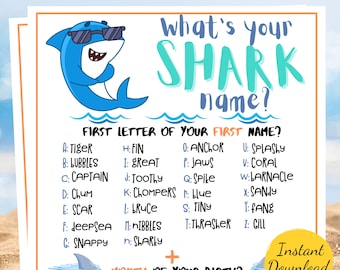 SHARK NAME Game: Printable Summer Party Activity (PDF Download)