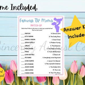 FAMOUS TV MOMS Mothers Day Match - Mothers Day Party Game - Printable ...