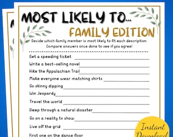 Family Reunion MOST LIKELY TO Game - Family Reunion Party Game - Printable Family Reunion Activity - Most Likely To - Fun Family Game