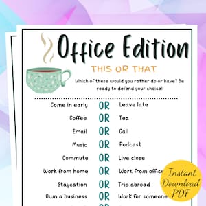 Office THIS OR THAT Game - Printable Workplace Game - Printable Teambuilding Game - Coworker, Office, Teamwork, Retirement -Would You Rather