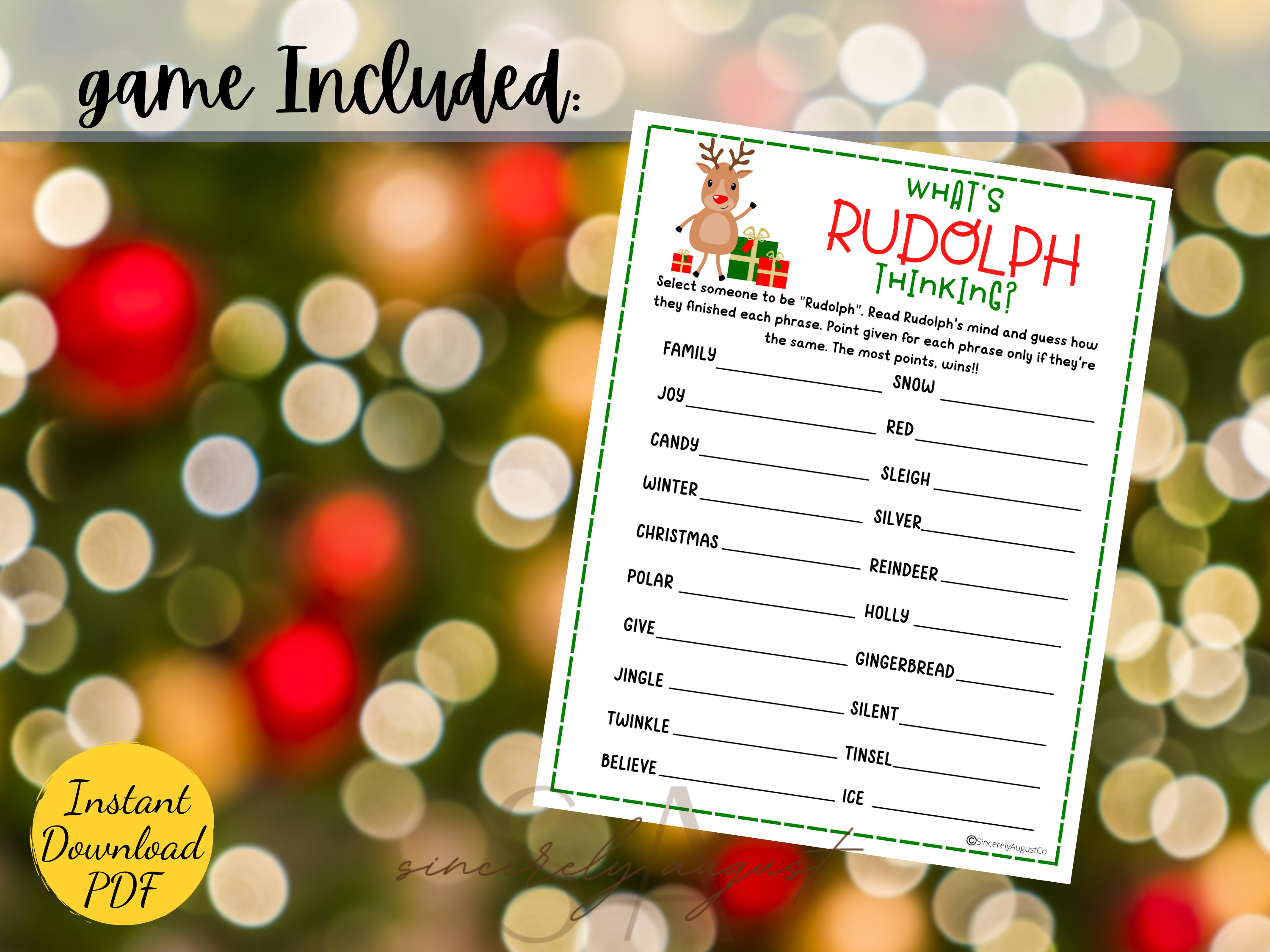 WHAT'S RUDOLPH THINKING Christmas Party Game Printable Christmas Party ...