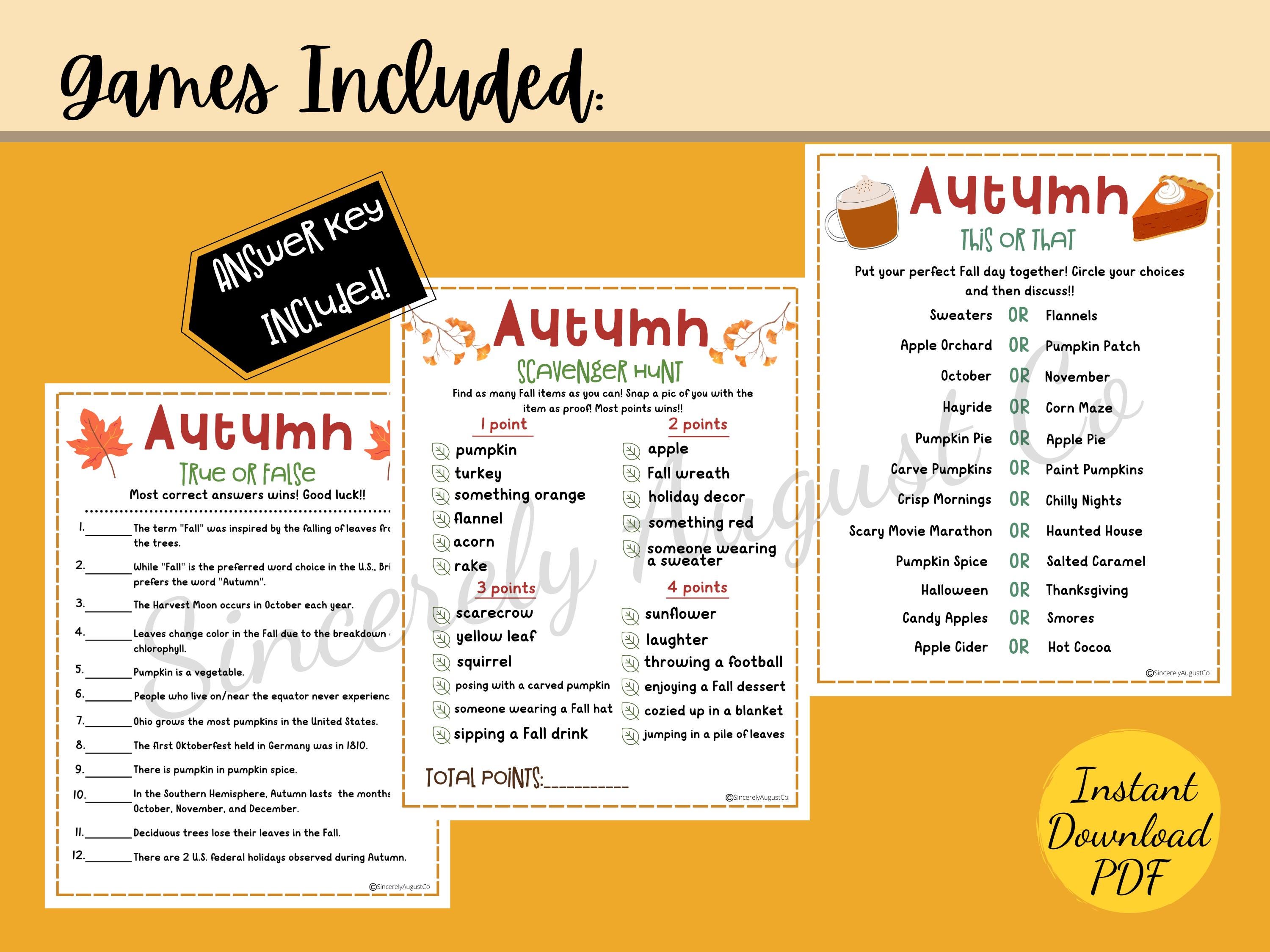 Fall Games BUNDLE #2: Printable Autumn Party Games (PDF Download) - Etsy