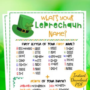 LEPRECHAUN NAME Game: St. Patrick&#39;s Day Party Activity (Printable PDF)