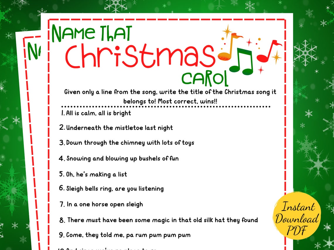 Name That Christmas Carol Game Christmas Party Game Printable Christmas Party Activity Christmas ...