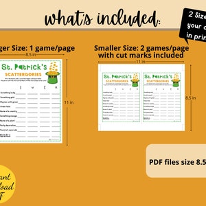 St. Patrick's Day SCATTERGORIES Game St. Patrick's Day Party Game Printable St. Patricks Party Activity Scattergories Kids & Adults image 2