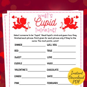 Valentine&#39;s Day FINISH THE PHRASE Game: What’s Cupid Thinking? Party Activity (Printable)