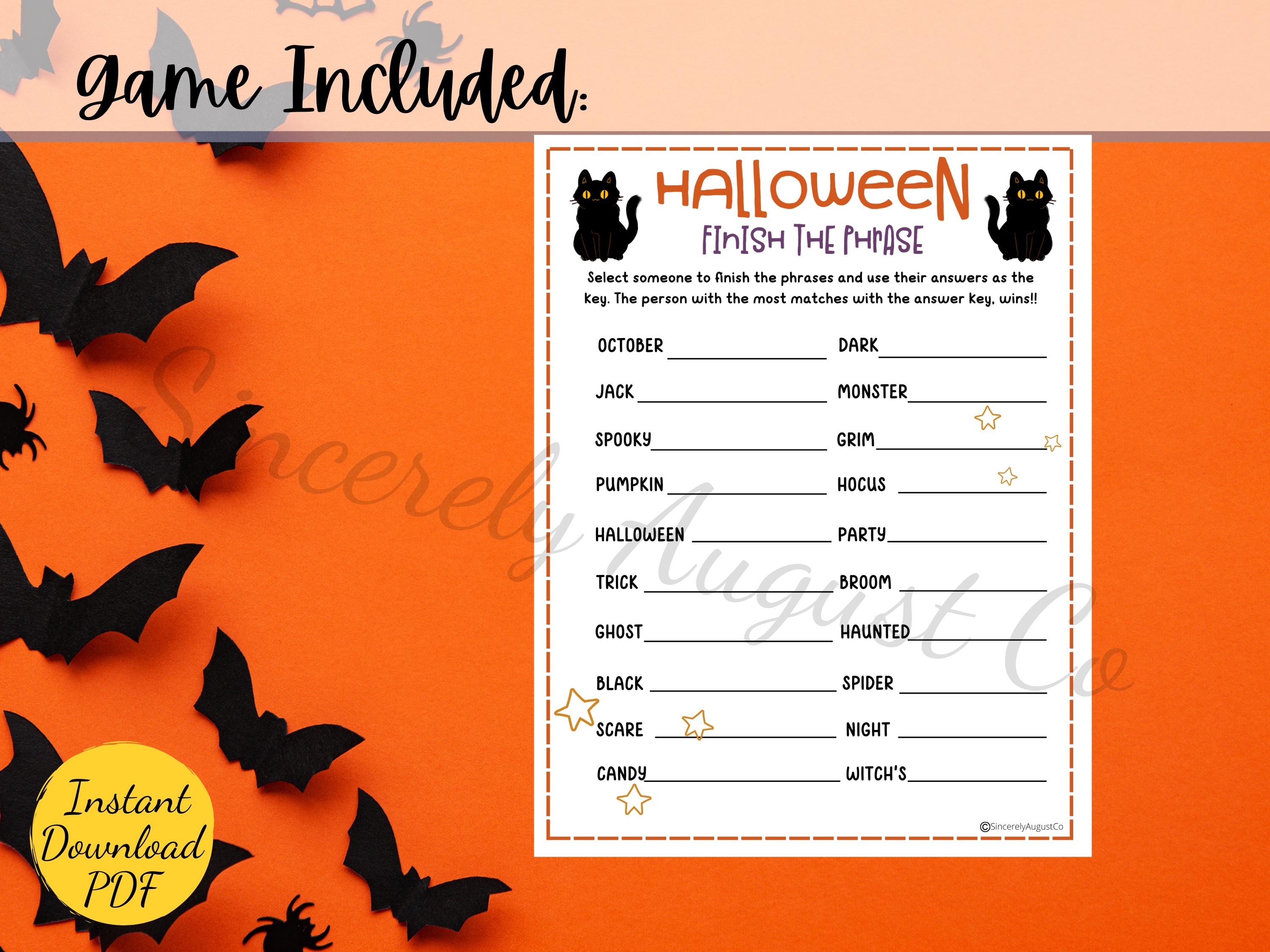 Halloween FINISH the PHRASE Game: Printable Party Activity (PDF) - Etsy, image size:3000x2250