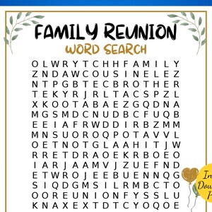 Family Reunion WORD SEARCH Family Reunion Party Game Printable Family ...