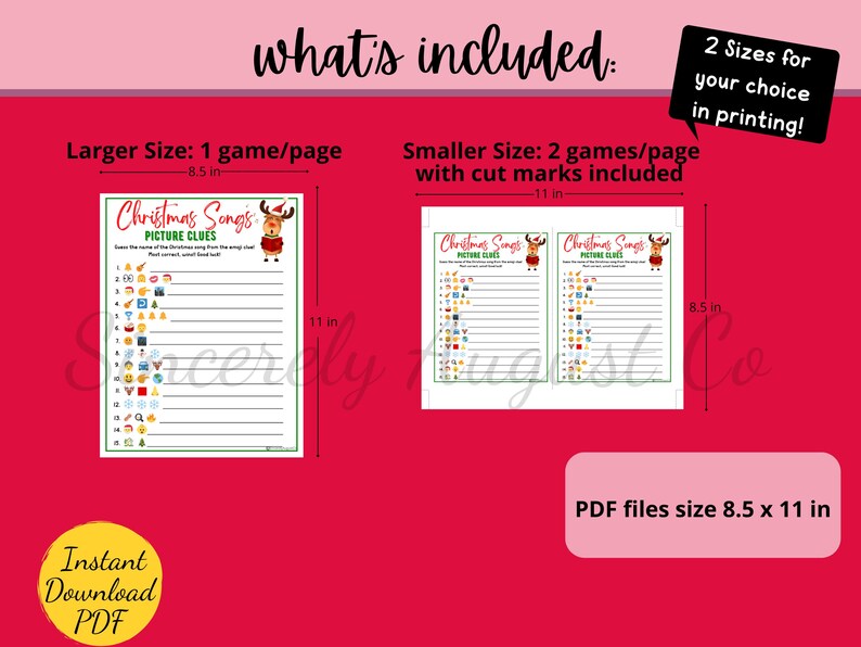 Christmas Song PICTURE CLUES Printable Christmas Party Game Christmas