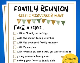 Family Reunion SELFIE SCAVENGER HUNT -  Family Reunion Party Game - Printable Family Reunion Activity - Fun Family Photo Scavenger Hunt