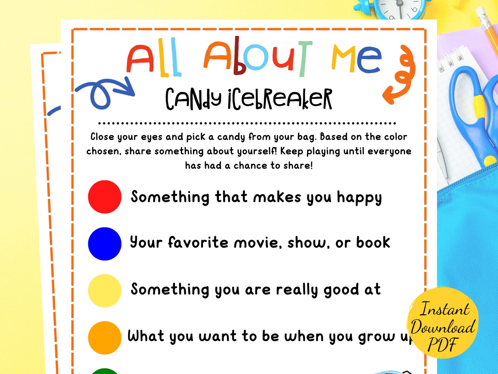 CANDY ICEBREAKER All About Me Game Back to School Game Etsy