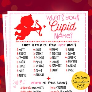 WHAT&#39;S Your CUPID NAME? - Valentine&#39;s Day Love Name - Valentines Day Party Game - Printable Valentines Party Activity - VDay - Kids & Adults
