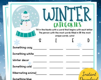 Winter CATEGORIES Game: Printable Party Activity (PDF Download)