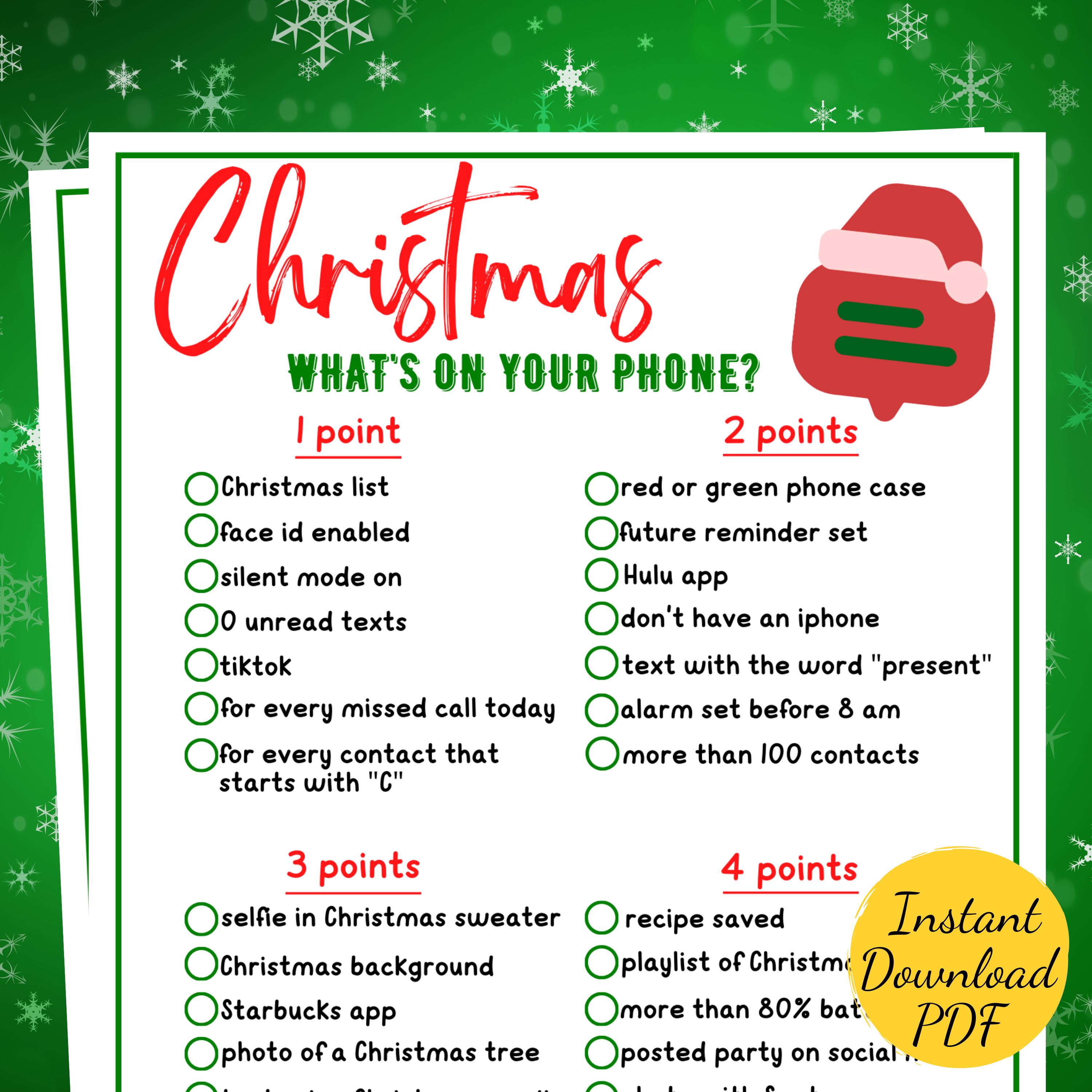 christmas 'what's on your phone' game: printable holiday party