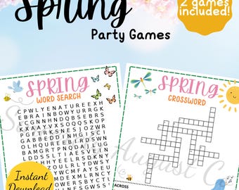 Juegos de sopa de letras y crucigramas de primavera: Actividades imprimibles (descarga digital)