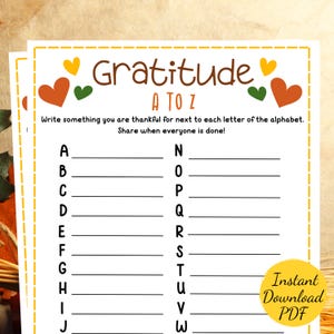 Thanksgiving GRATITUDE Game: A to Z Printable (Digital Download)