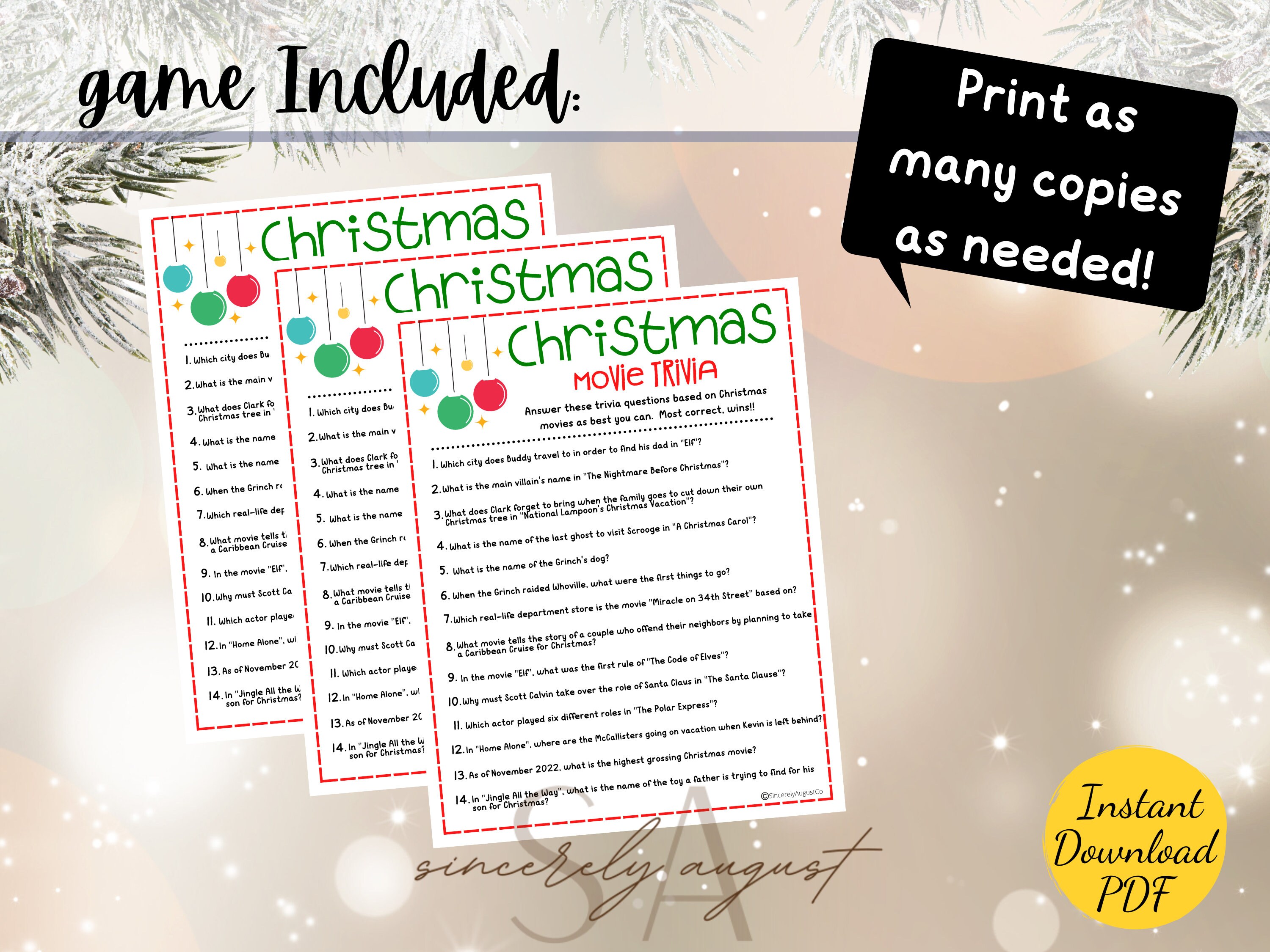 Christmas Movie Trivia Game Christmas Trivia Christmas Party Game ...