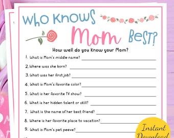 Mother's Day Game - Who Knows Mom Quiz (Printable PDF)