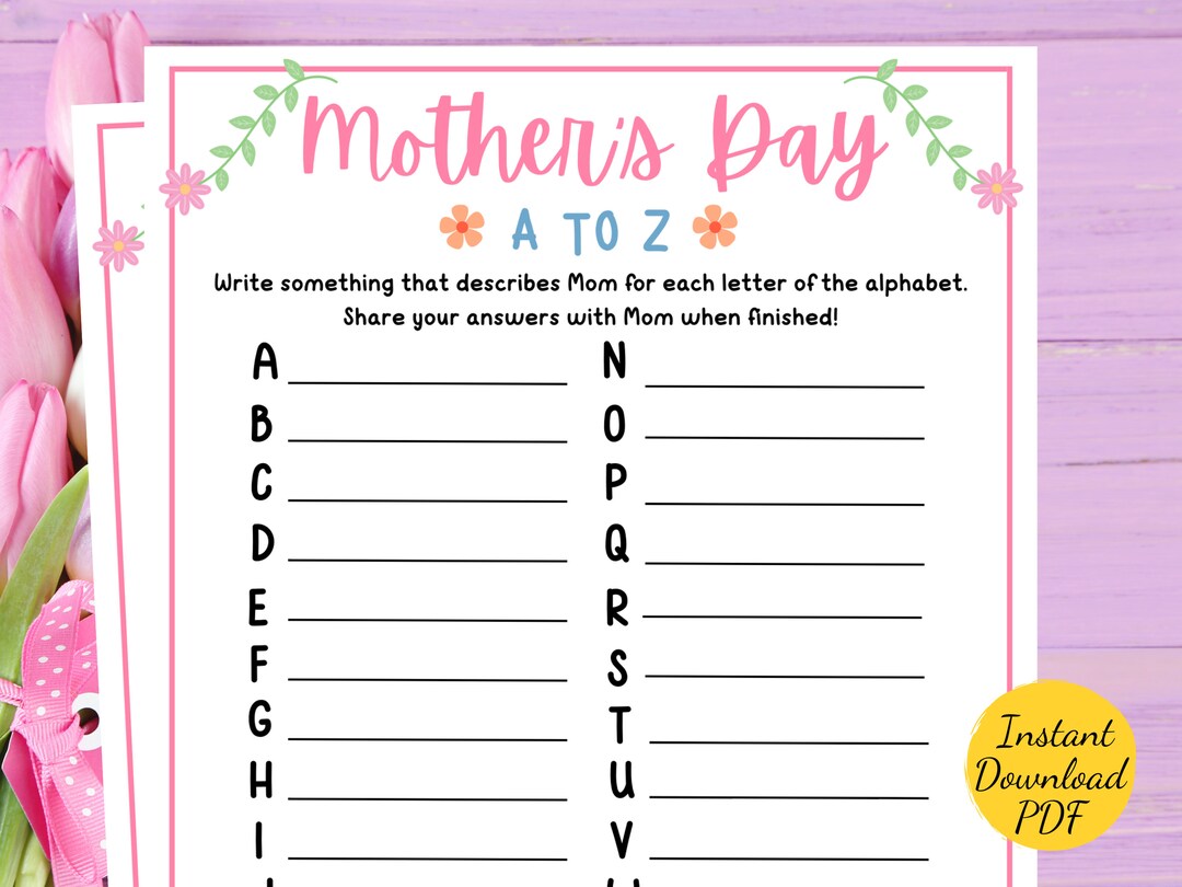 Mothers Day A TO Z Mothers Day Party Game Printable Mothers Day ...