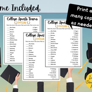 COLLEGE SPORTS TEAM Matching Game Graduation Party Game - Etsy