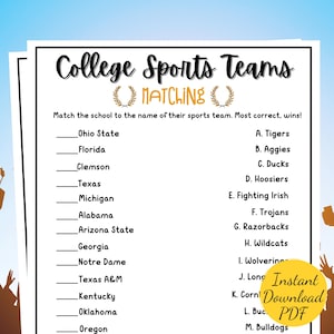 College SPORTS TEAM MATCHING Game: Graduation Party Activity (Printable)